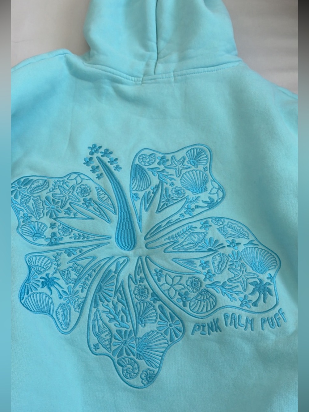 Teal Pink Palm Puff Hoodie